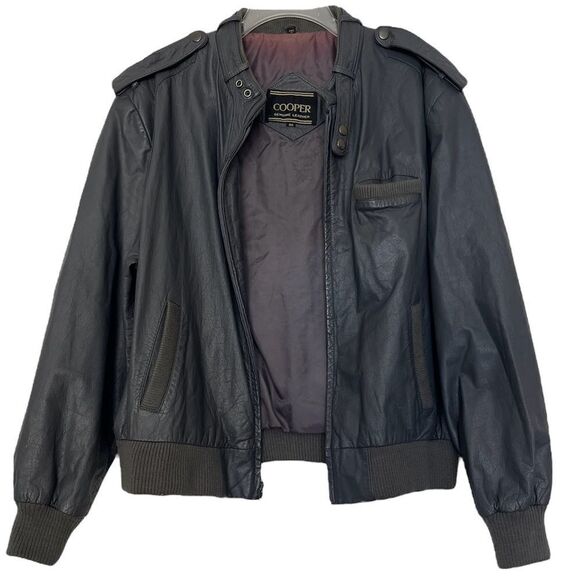 Cooper Vintage Bomber Jacket Gray Leather Flight Aviator Epaulettes Men’s 46 - Picture 2 of 12